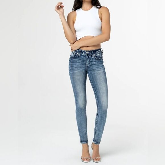 Miss Me Mid-Rise Skinny Blue Denim Jeans - Picture 2 of 16